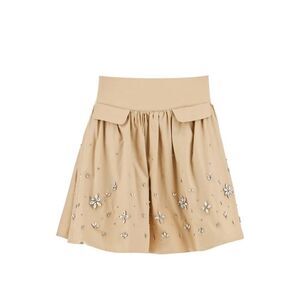 Self-Portrait Women's Size 10 Beige Mini Skirt Floral Crystal‎ Accents
